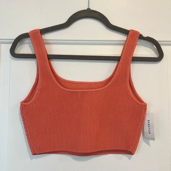 Babaton SCULPT KNIT SQUARENECK CROPPED TANK Medium, Colour: Grapefruit Coral - Picture 4 of 5